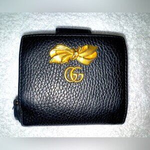 GUCCI MARMONT Bow GG Black Leather BI-FOLD WALLET